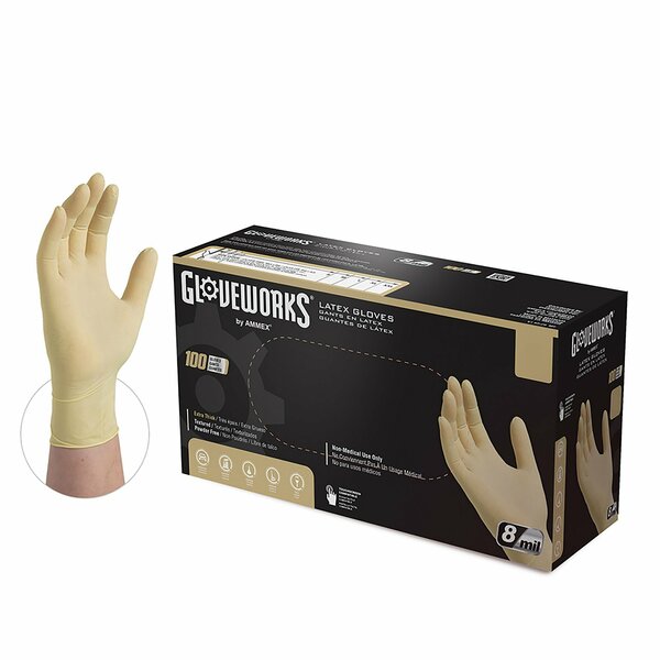 Gloveworks Latex Disposable Gloves, 6 mil Palm, Latex, Powder-Free, S, 1000 PK, Ivory ILHD42100